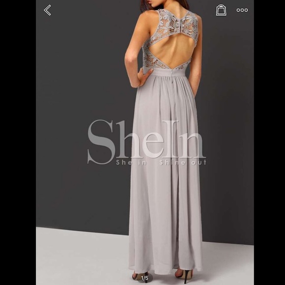 SOLD - Grey/lilac Crochet Chiffon Maxi Dress - Picture 2 of 4